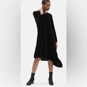 Eileen Fisher Black Asymmetrical Velvet Dress Sz M